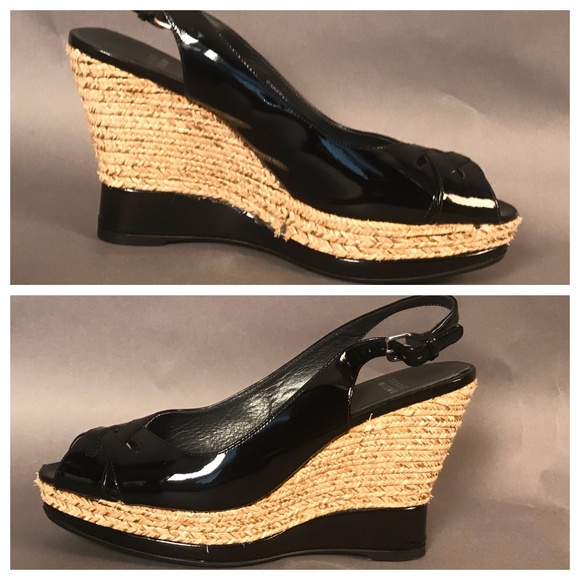 STUART WEITZMAN Patent Leather Wedge Sandals Sz 9 - Picture 2 of 8